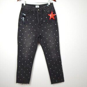 Rhinestone Jeans Simple Society Size 9 Gray Button Fly Cropped Straight Frayed